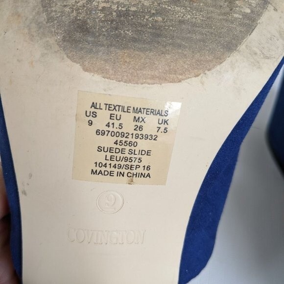 Covington Sandals Women 9 Blue Suede Shoes Blocky Chunky Heel Slide Y2k 2000s - Picture 9 of 11